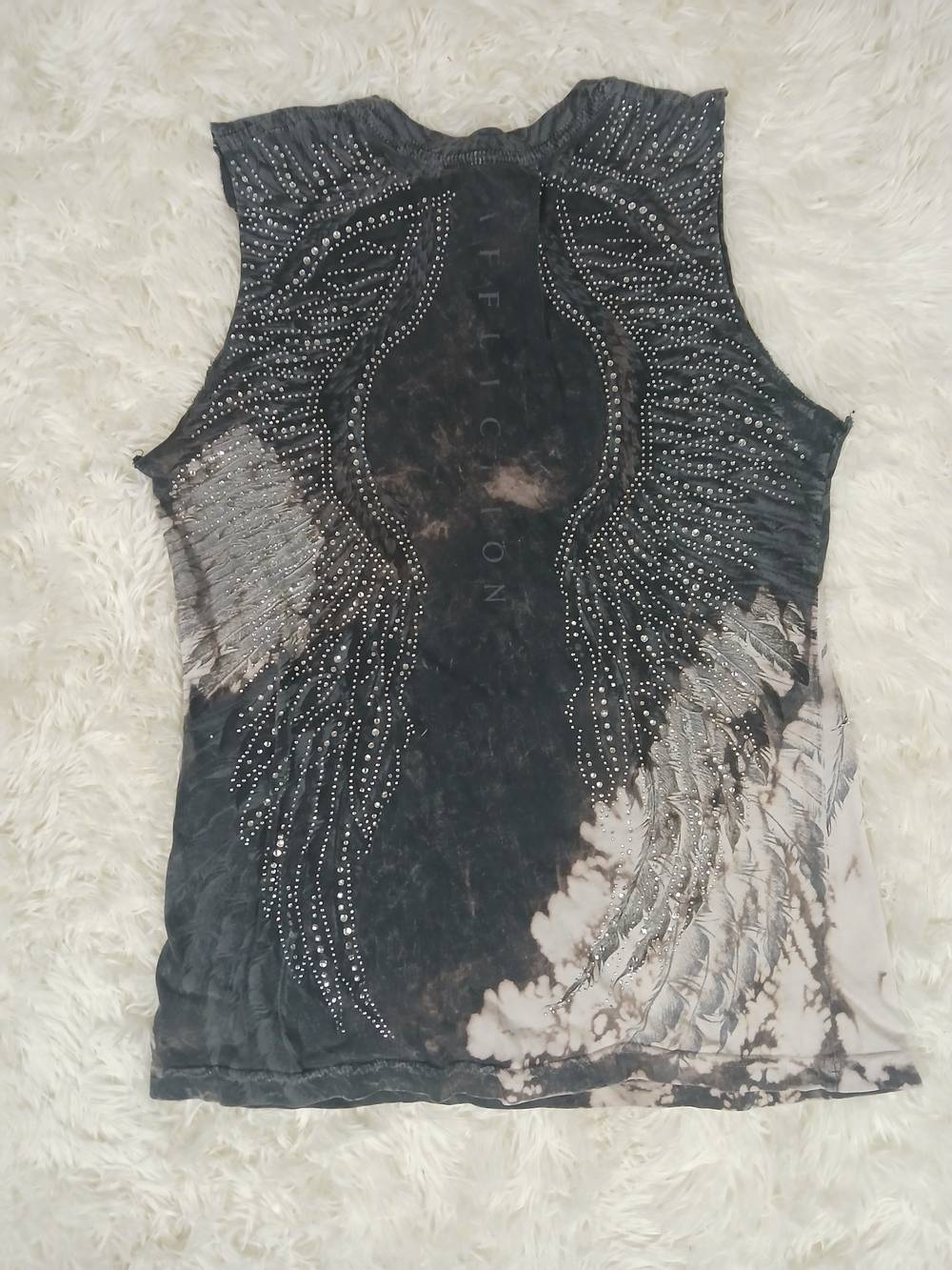 Affliction Women's Black and Cream Studded Wingback Tank